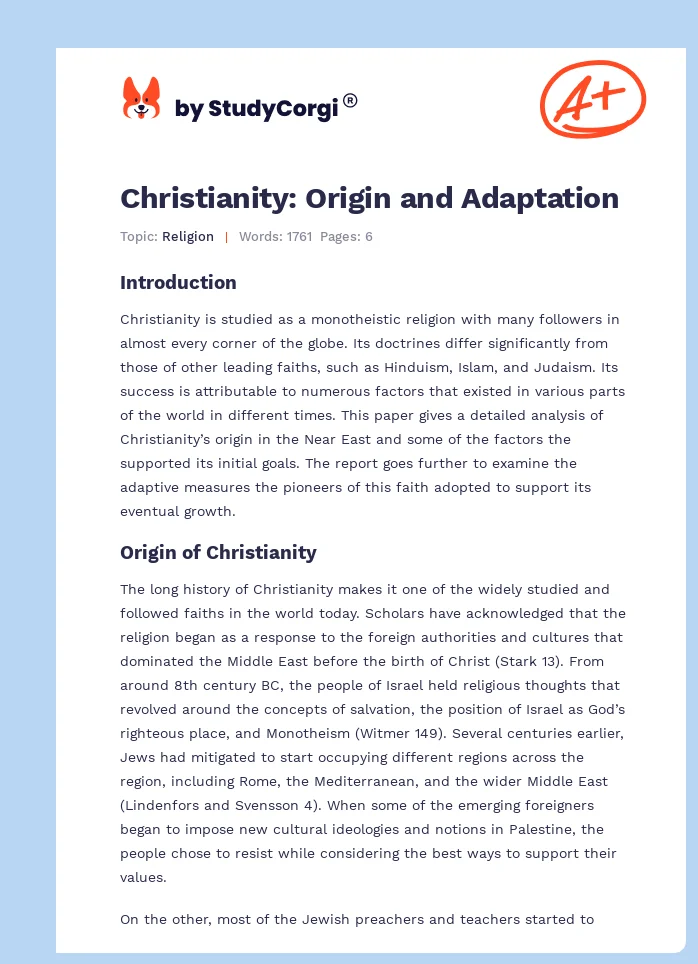 Christianity: Origin and Adaptation. Page 1
