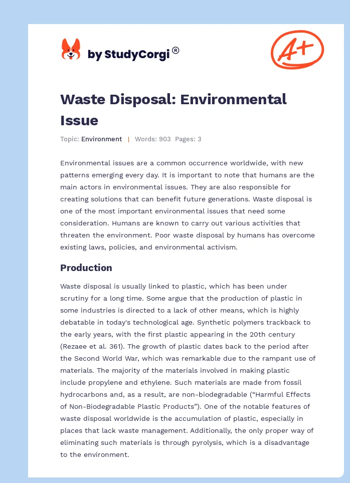 Waste Disposal: Environmental Issue. Page 1