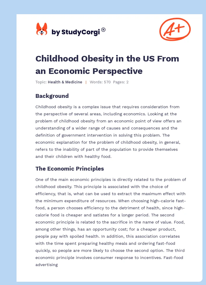 Childhood Obesity in the US From an Economic Perspective. Page 1