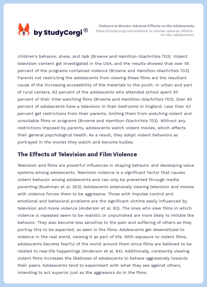 Violence in Movies: Adverse Effects on the Adolescents. Page 2