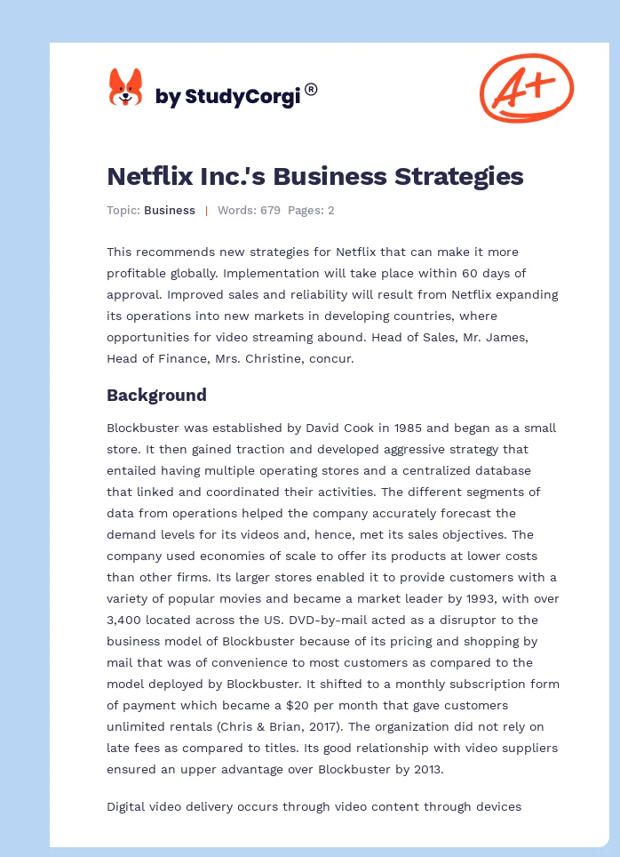 Netflix Inc.'s Business Strategies. Page 1