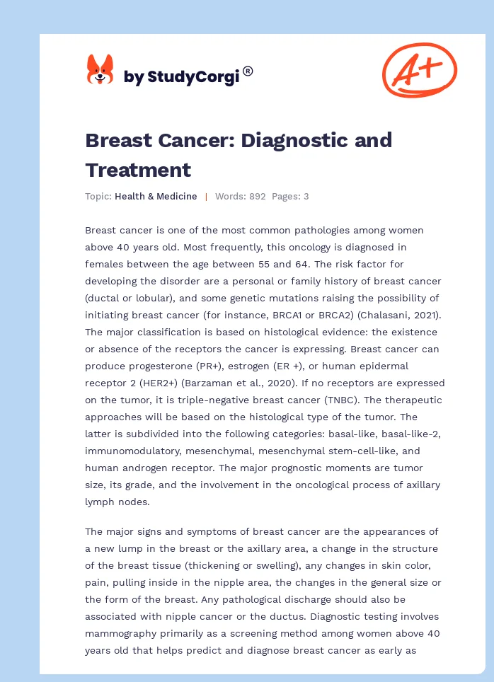 Breast Cancer: Diagnostic and Treatment. Page 1