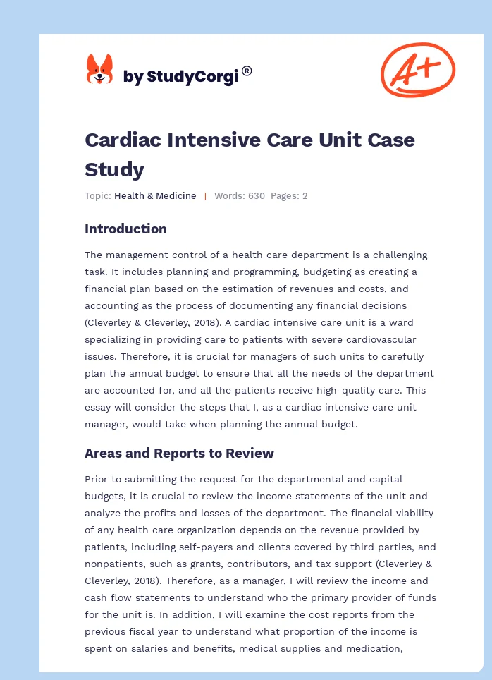 Cardiac Intensive Care Unit Case Study. Page 1