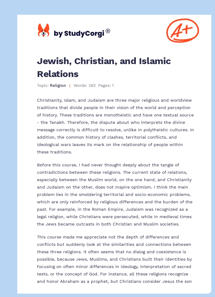 Jewish, Christian, and Islamic Relations. Page 1