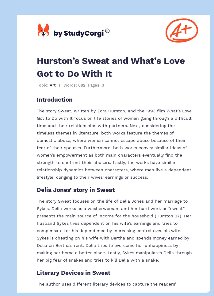 Hurston’s Sweat and What’s Love Got to Do With It. Page 1