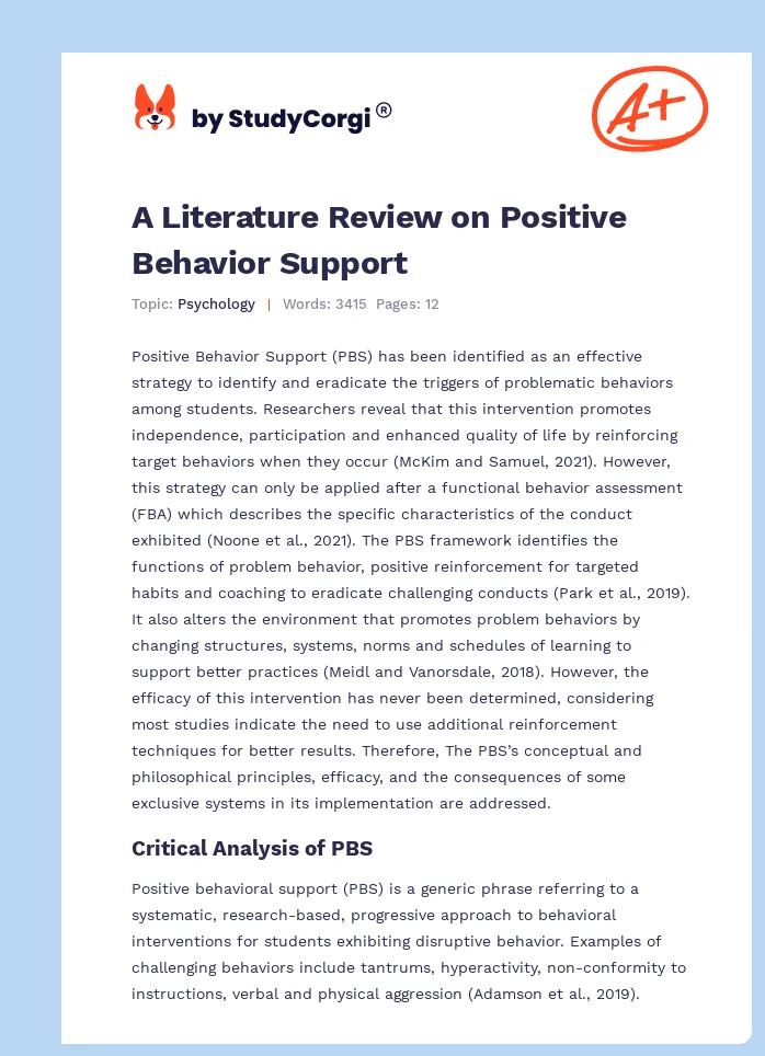 A Literature Review on Positive Behavior Support. Page 1