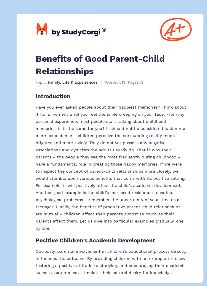 Benefits of Good Parent-Child Relationships. Page 1