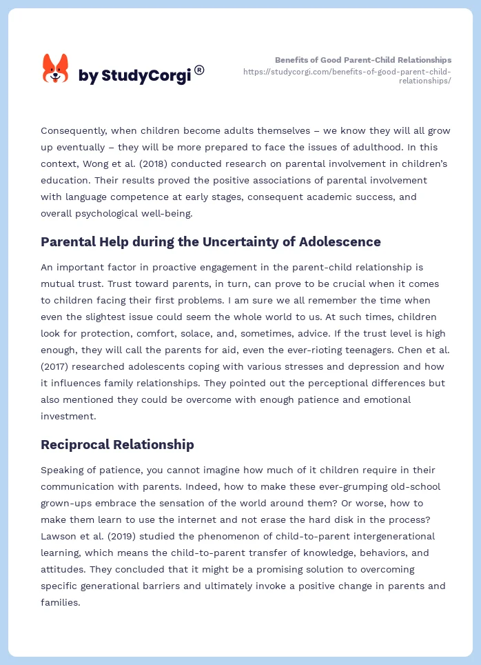 Benefits of Good Parent-Child Relationships. Page 2