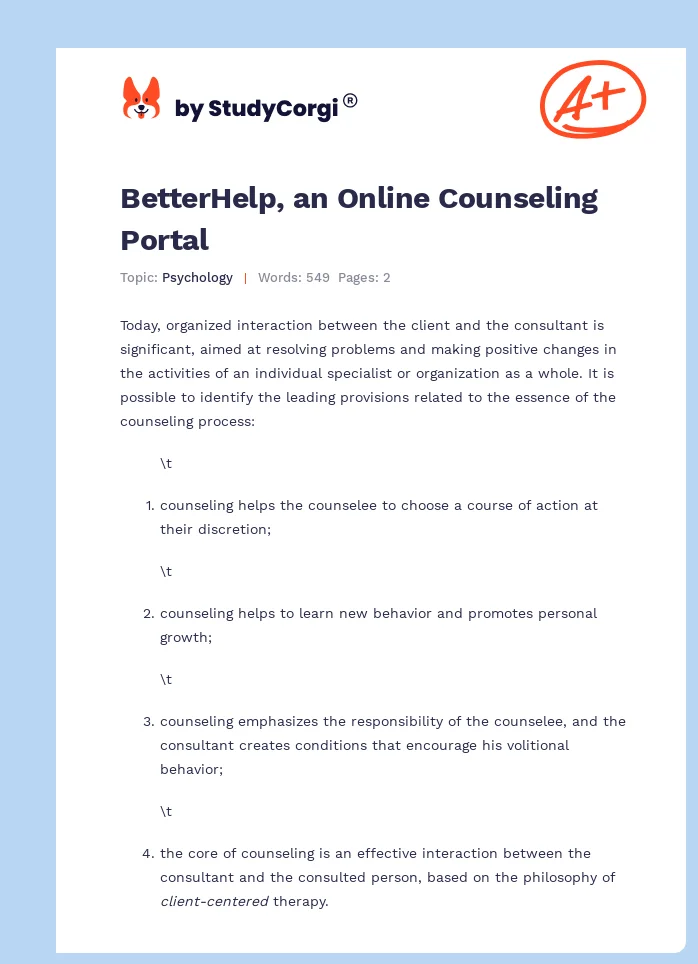 BetterHelp, an Online Counseling Portal. Page 1