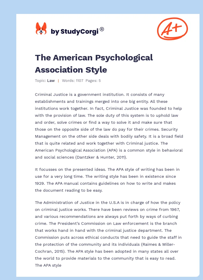 The American Psychological Association Style. Page 1