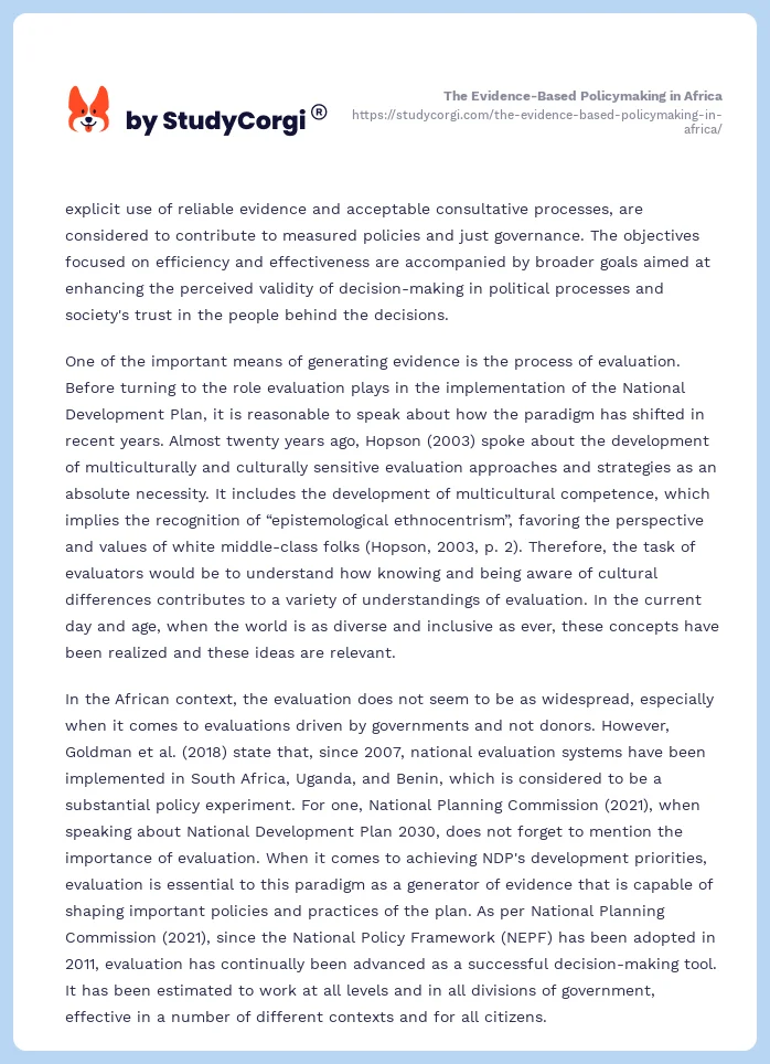 The Evidence-Based Policymaking in Africa. Page 2