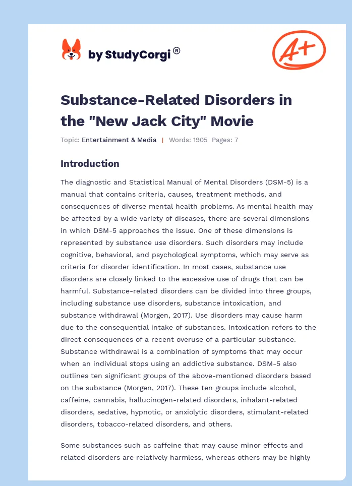 Substance-Related Disorders in the "New Jack City" Movie. Page 1