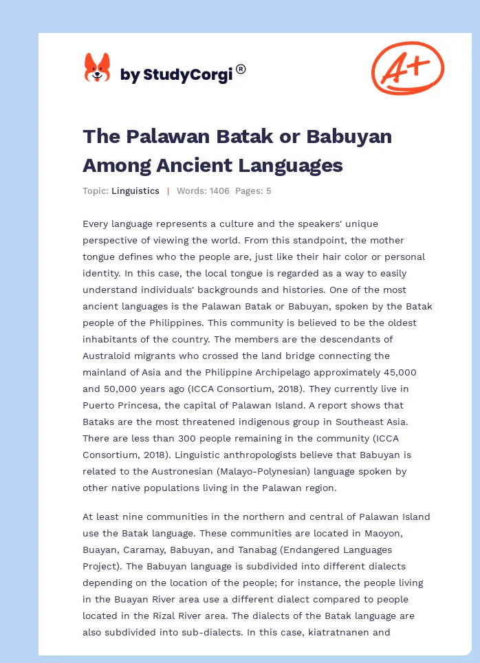 The Palawan Batak or Babuyan Among Ancient Languages. Page 1