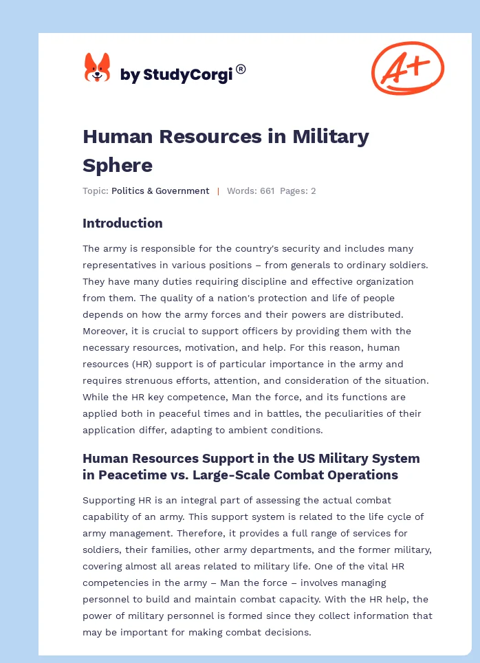 Human Resources in Military Sphere. Page 1
