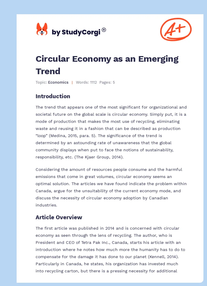 Circular Economy as an Emerging Trend. Page 1