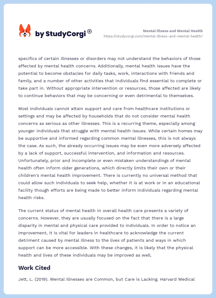 Mental Illness and Mental Health. Page 2