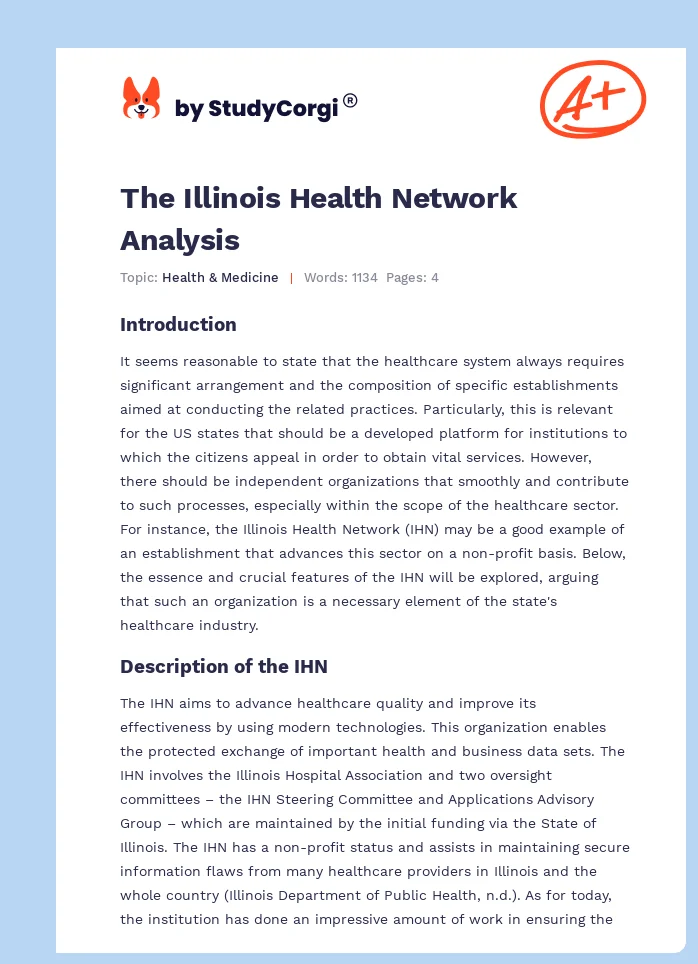 The Illinois Health Network Analysis. Page 1