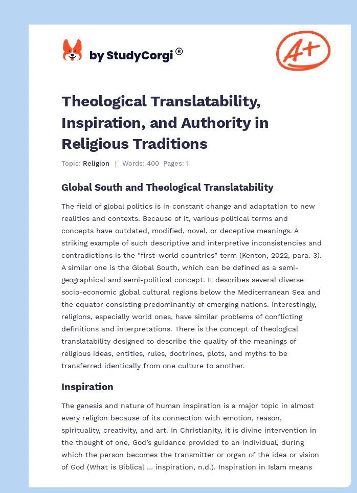 Theological Translatability, Inspiration, and Authority in Religious Traditions. Page 1