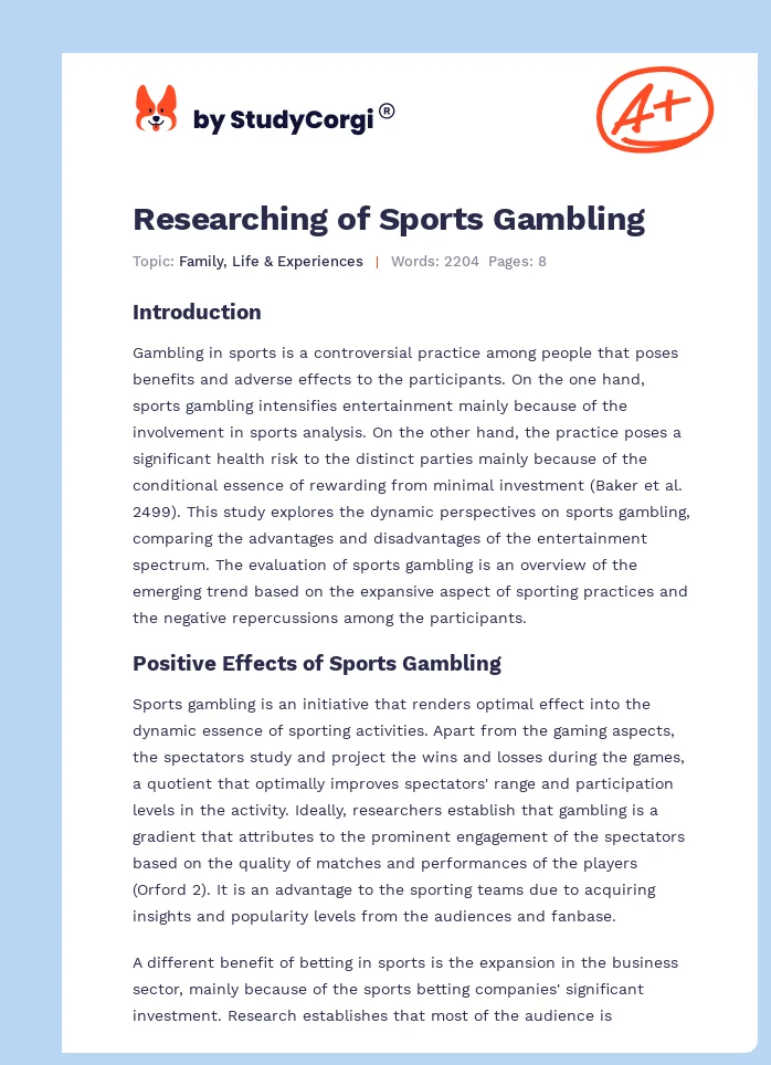 Researching of Sports Gambling. Page 1