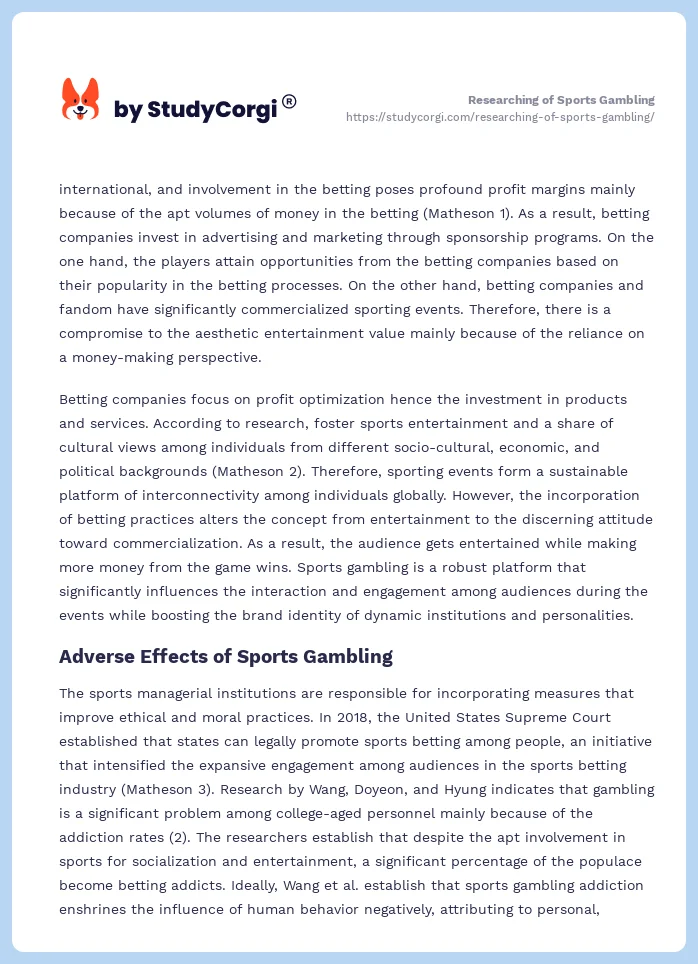 Researching of Sports Gambling. Page 2