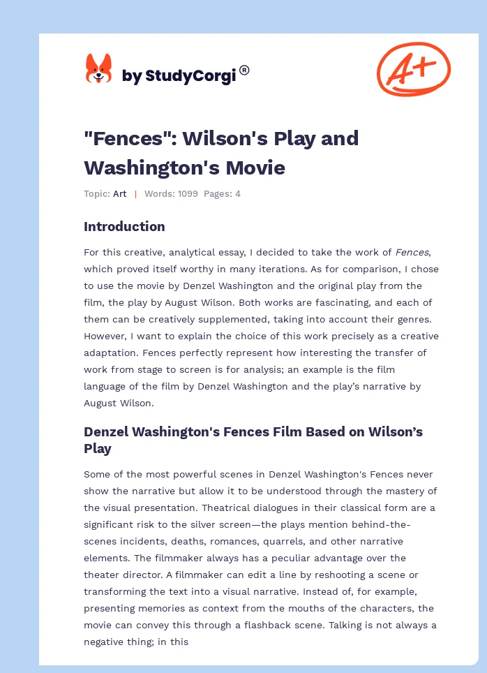 "Fences": Wilson's Play and Washington's Movie. Page 1
