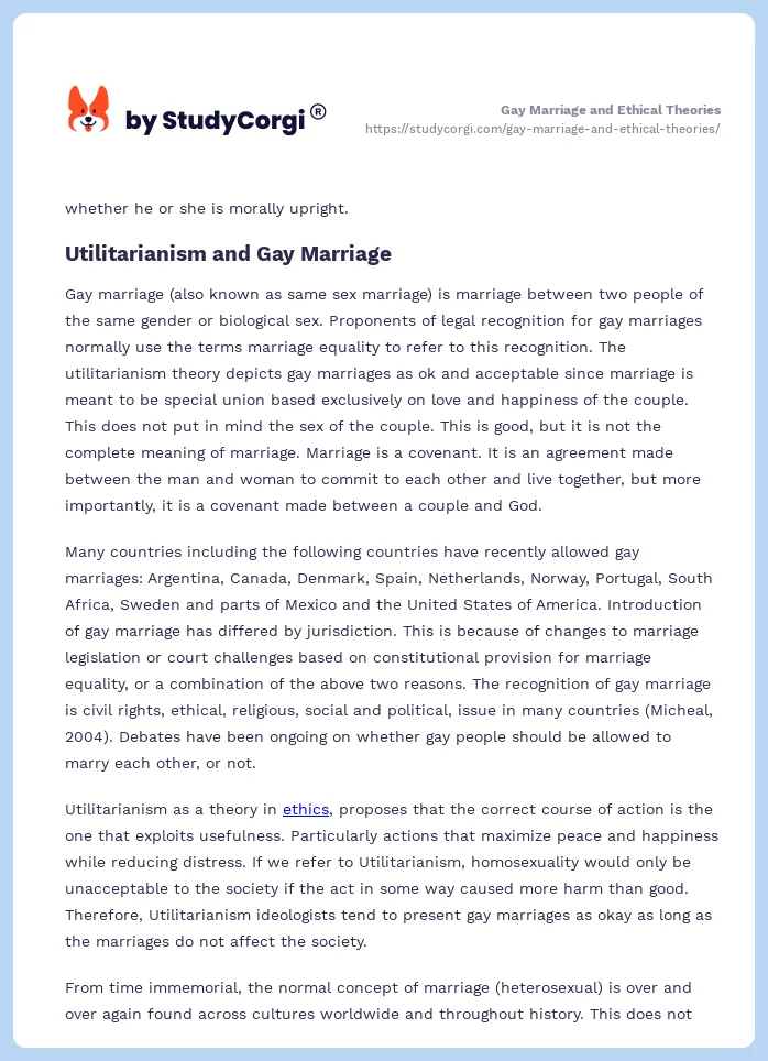 Gay Marriage and Ethical Theories. Page 2
