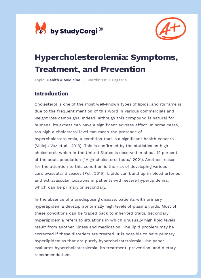 Hypercholesterolemia: Symptoms, Treatment, and Prevention. Page 1