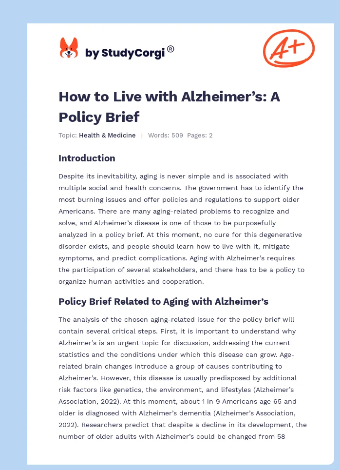 How to Live with Alzheimer’s: A Policy Brief. Page 1