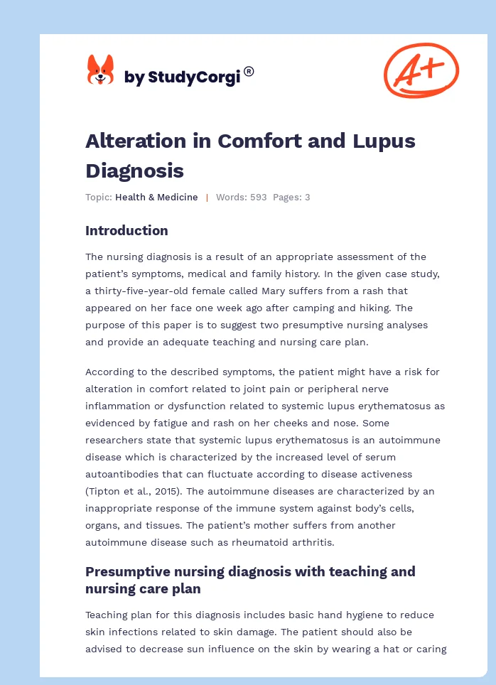 Alteration in Comfort and Lupus Diagnosis. Page 1