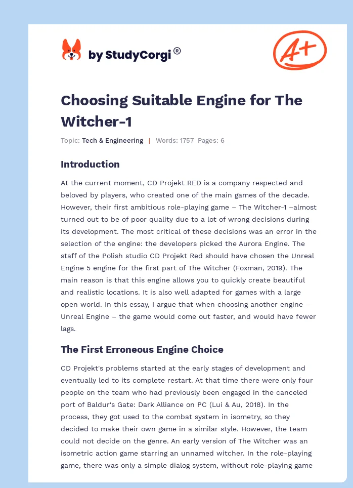 Choosing Suitable Engine for The Witcher-1. Page 1