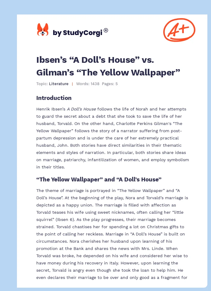 Ibsen’s “A Doll’s House” vs. Gilman’s “The Yellow Wallpaper”. Page 1