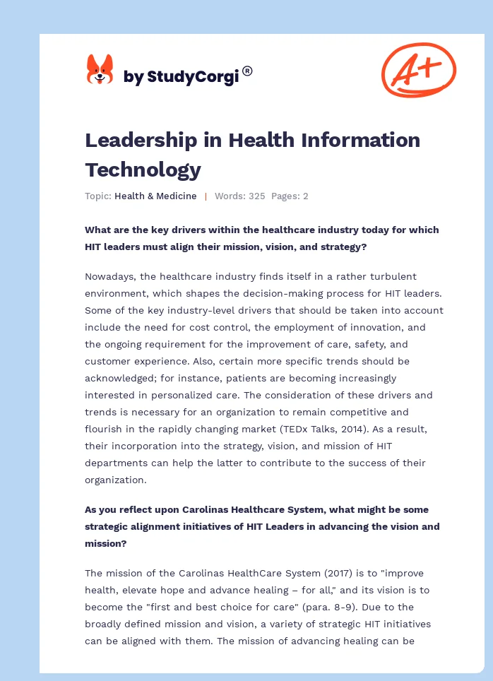 Leadership in Health Information Technology. Page 1