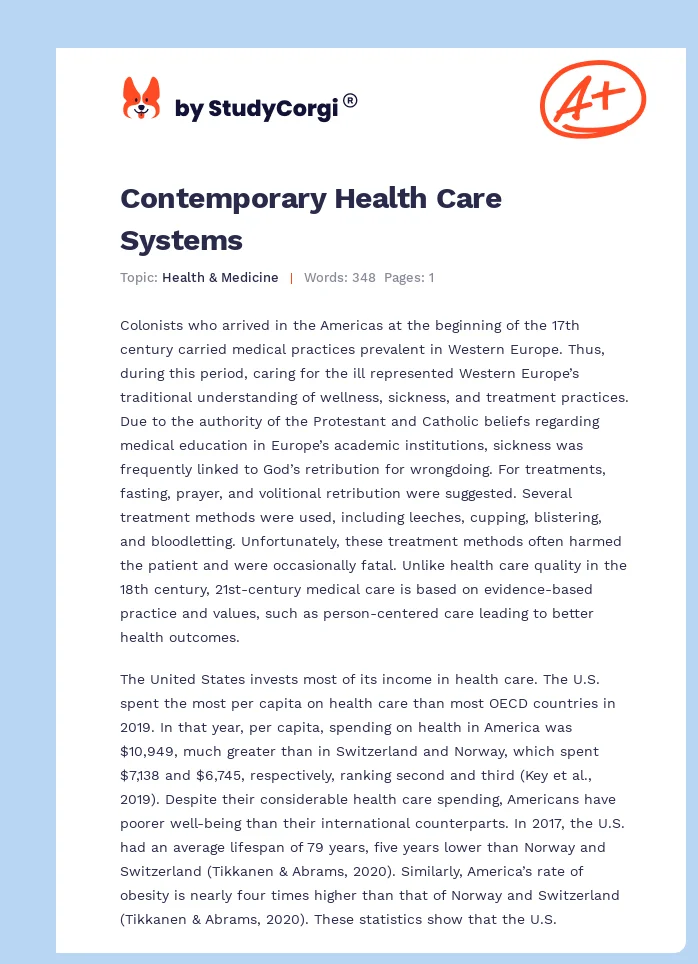 Contemporary Health Care Systems. Page 1