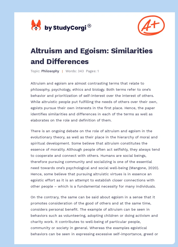 Altruism and Egoism: Similarities and Differences. Page 1