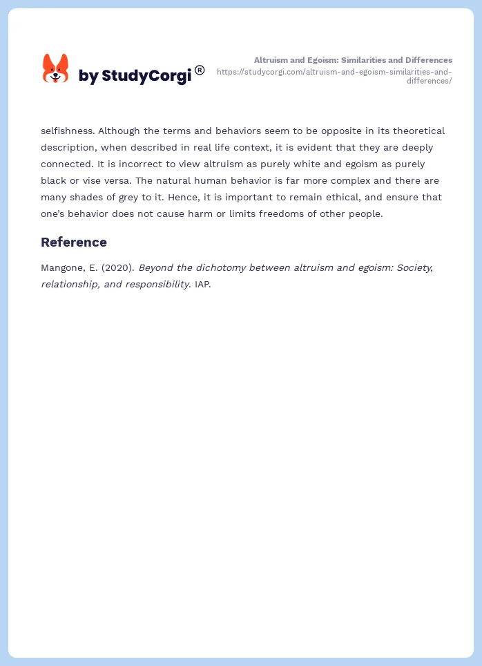 Altruism and Egoism: Similarities and Differences. Page 2