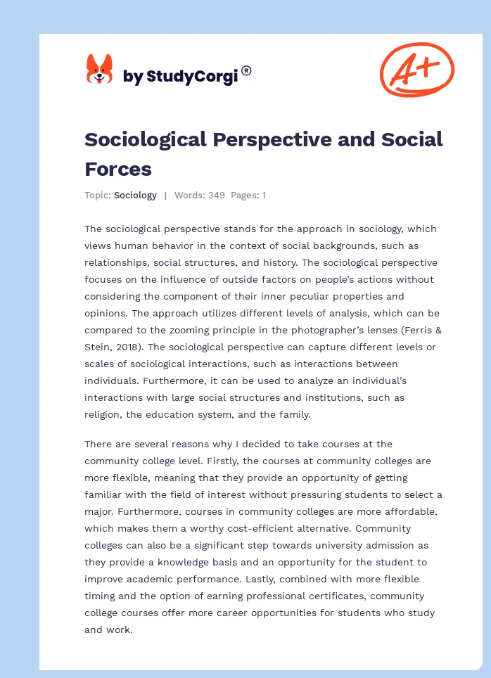 Sociological Perspective and Social Forces. Page 1