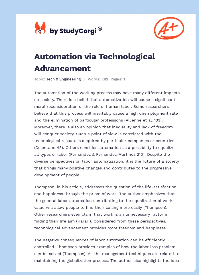 Automation via Technological Advancement. Page 1