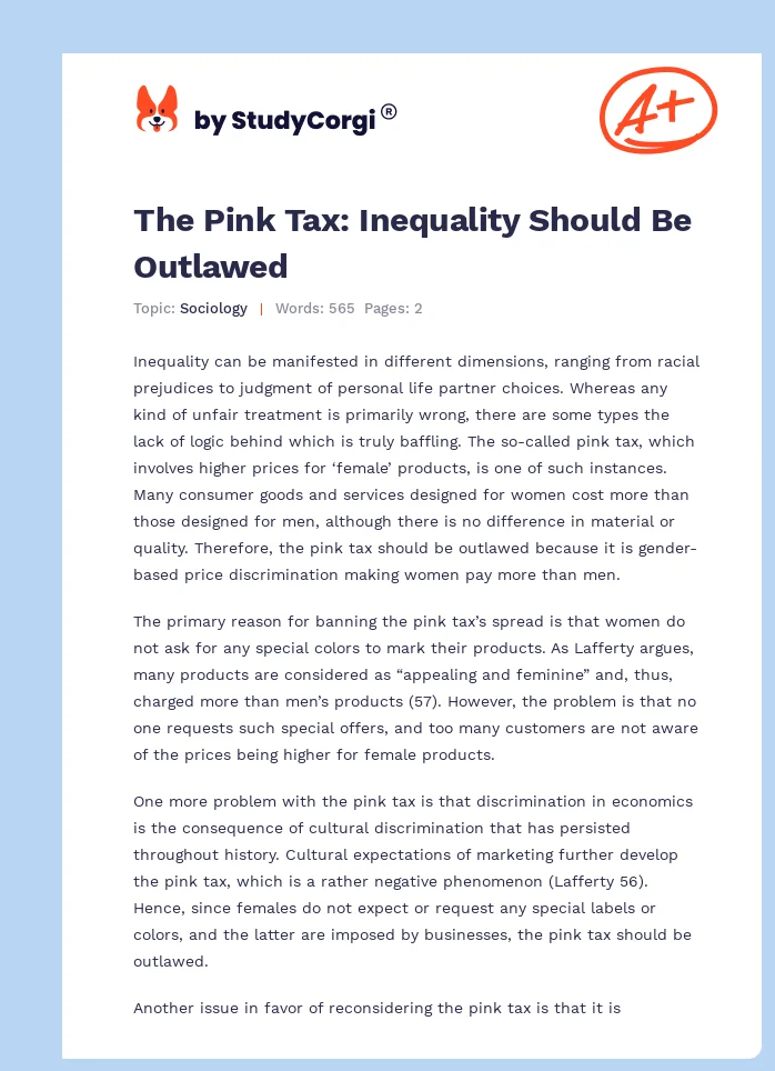 The Pink Tax: Inequality Should Be Outlawed. Page 1