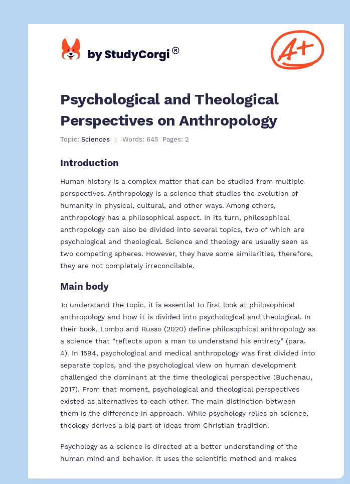 Psychological and Theological Perspectives on Anthropology. Page 1