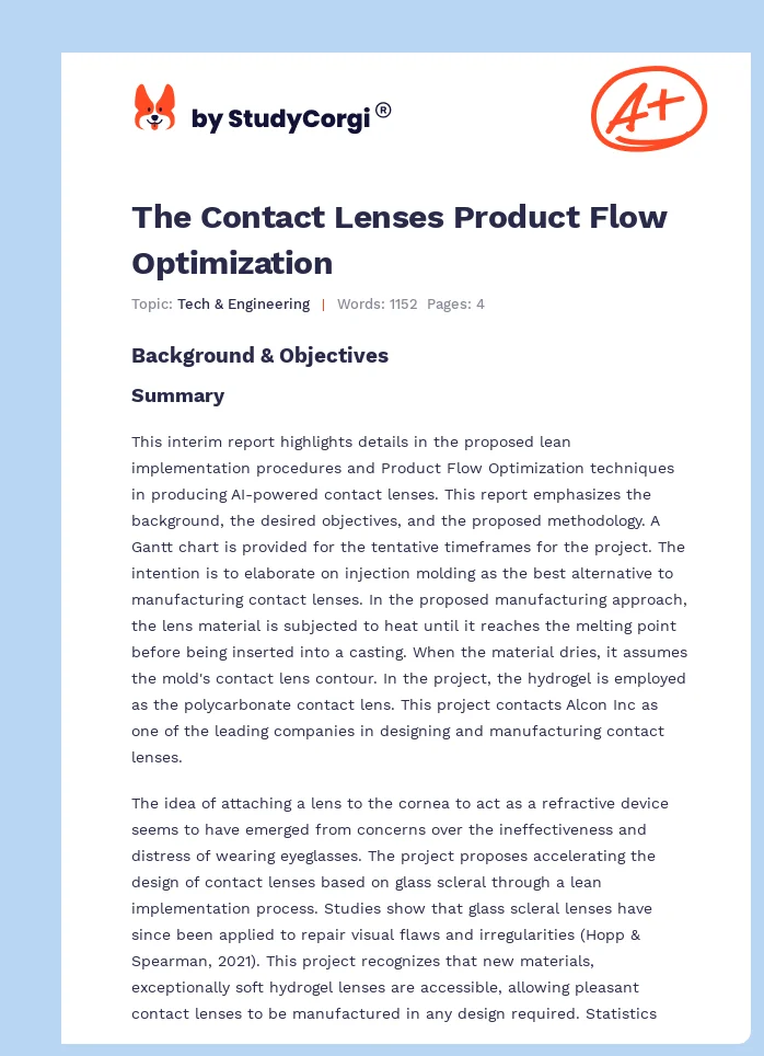 The Contact Lenses Product Flow Optimization. Page 1
