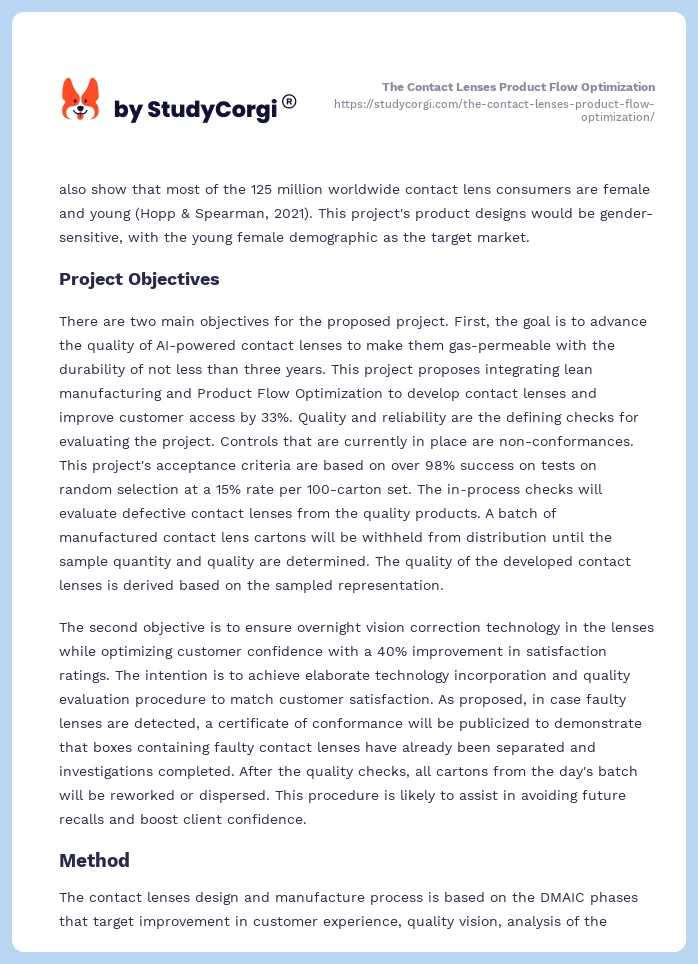 The Contact Lenses Product Flow Optimization. Page 2