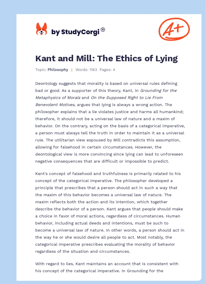 Kant and Mill: The Ethics of Lying. Page 1