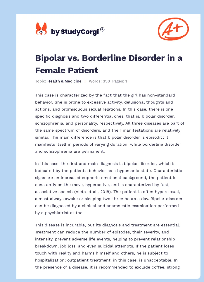 Bipolar vs. Borderline Disorder in a Female Patient. Page 1