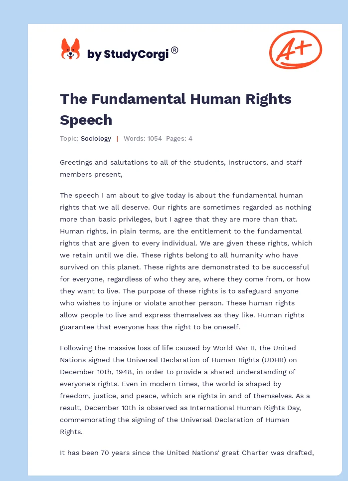 The Fundamental Human Rights Speech. Page 1