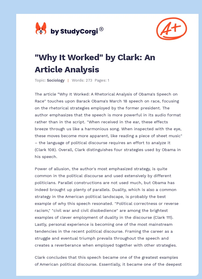 "Why It Worked" by Clark: An Article Analysis. Page 1