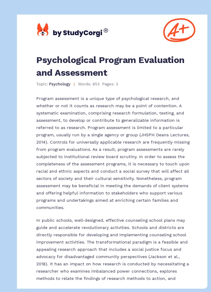 Psychological Program Evaluation and Assessment. Page 1