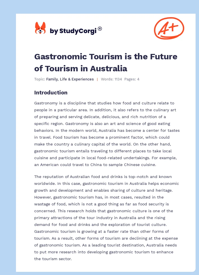 Gastronomic Tourism is the Future of Tourism in Australia. Page 1