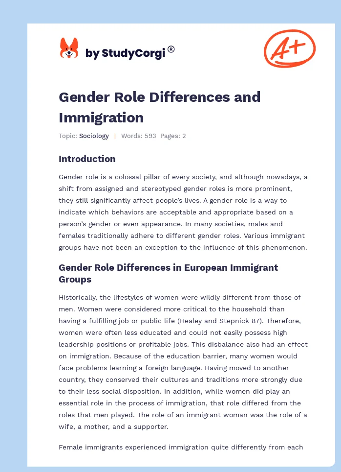 Gender Role Differences and Immigration. Page 1
