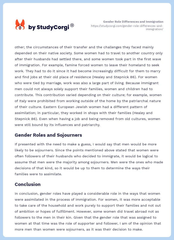 Gender Role Differences and Immigration. Page 2