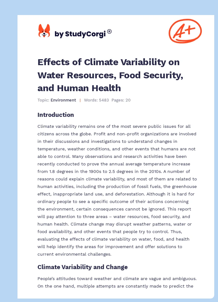 Effects of Climate Variability on Water Resources, Food Security, and Human Health. Page 1